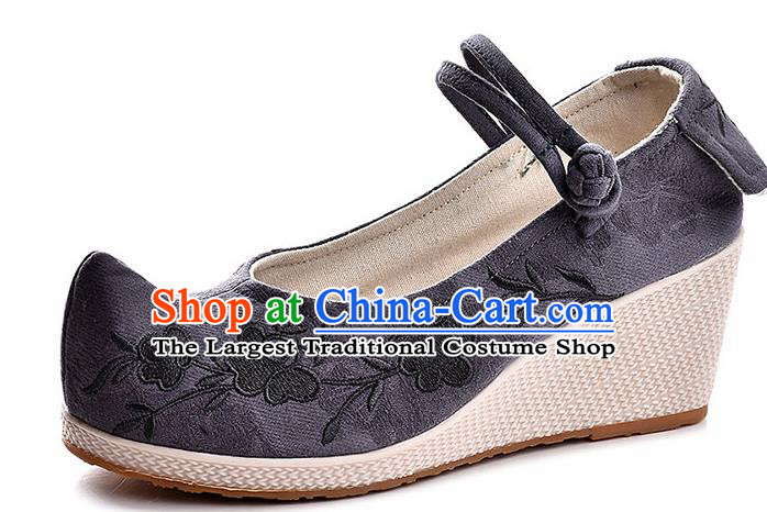Chinese Shoes Wedding Shoes Traditional Embroidered Shoes Grey High Heeled Shoes for Women