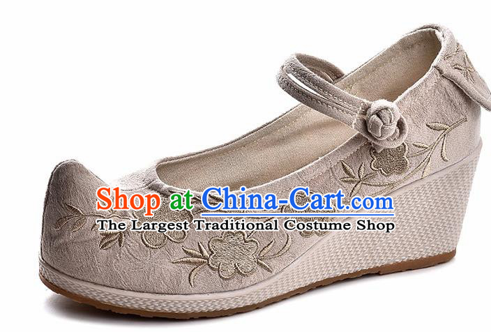 Chinese Shoes Wedding Shoes Traditional Embroidered Shoes Beige High Heeled Shoes for Women