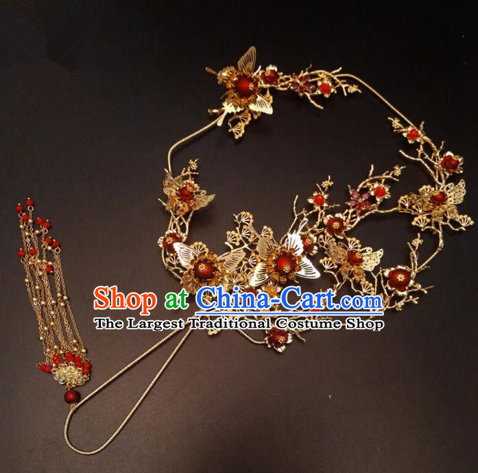 Chinese Traditional Wedding Accessories Classical Bride Golden Butterfly Palace Fan for Women