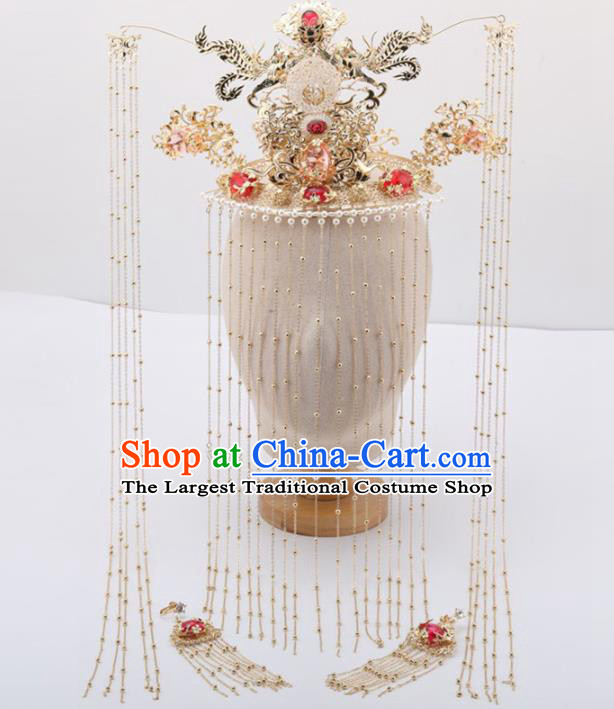 Top Chinese Traditional Wedding Hair Accessories Ancient Palace Queen Phoenix Coronet Hairpins for Women
