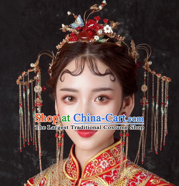 Top Chinese Traditional Wedding Hair Accessories Ancient Tassel Phoenix Coronet Hairpins Complete Set for Women