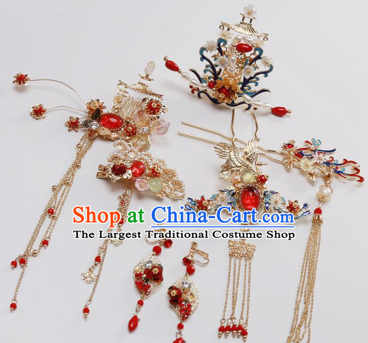Top Chinese Traditional Hair Accessories Ancient Classical Palace Blueing Phoenix Hairpins Complete Set for Women