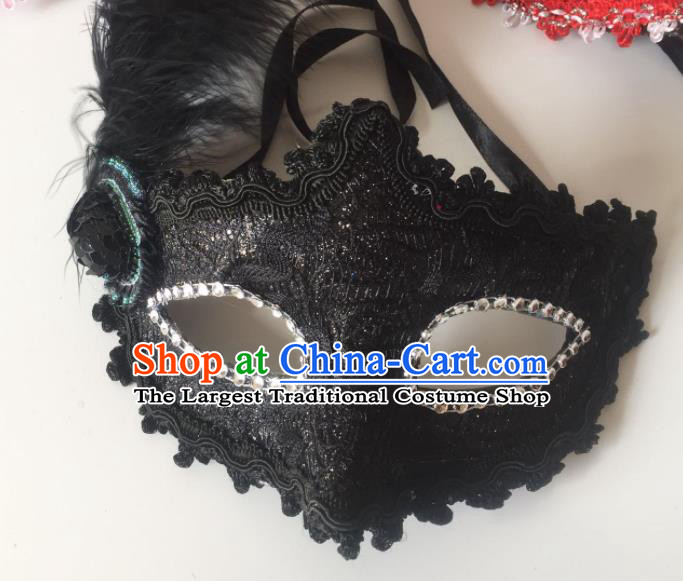 Top Grade Halloween Black Lace Mask Fancy Ball Cosplay Feather Face Masks for Women
