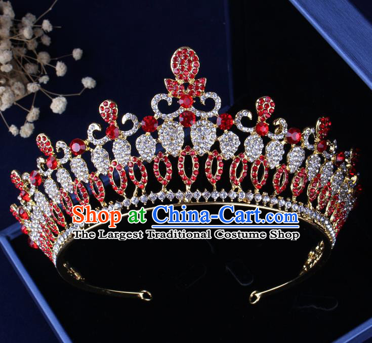 Top Grade Gothic Hair Accessories Red Crystal Royal Crown for Women