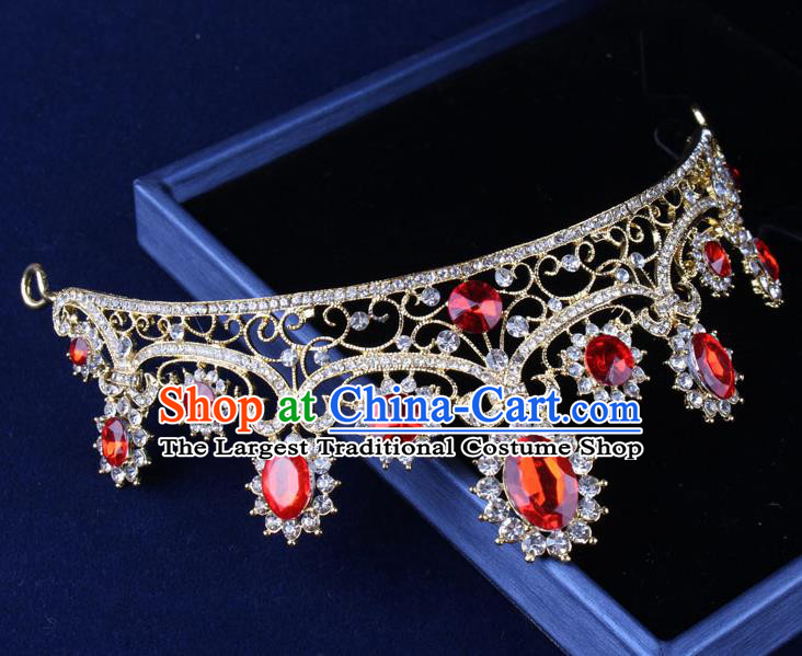Top Grade Gothic Hair Accessories Princess Red Crystal Royal Crown for Women
