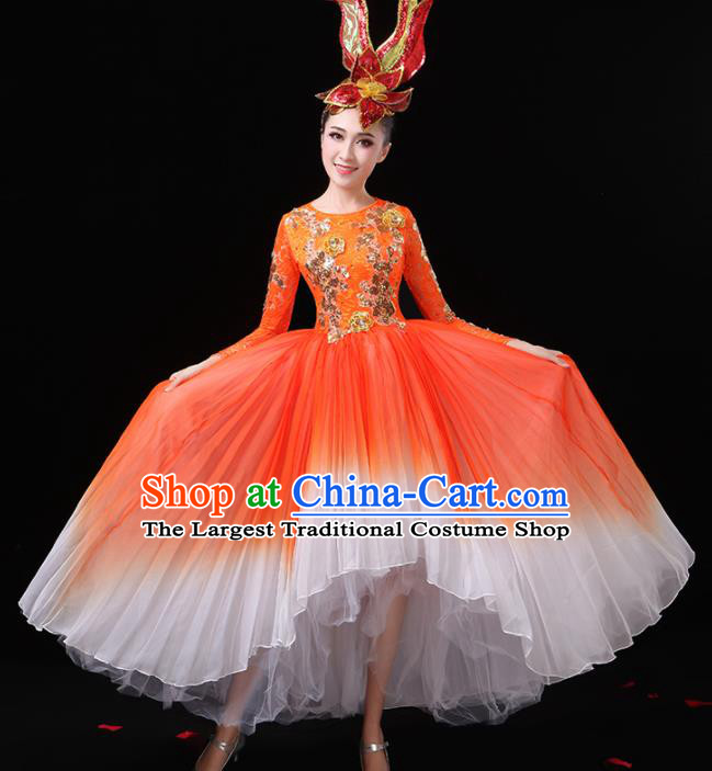 Top Grade Stage Show Costumes Modern Dance Chorus Red Dress for Women
