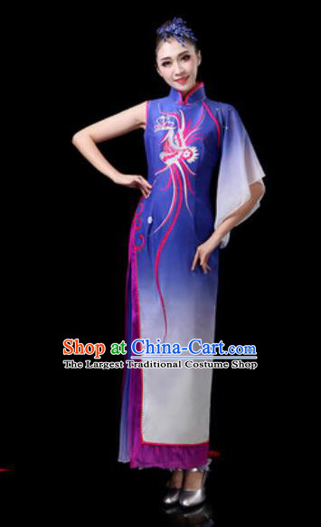 Chinese Traditional Classical Dance Costumes Umbrella Dance Royalblue Dress for Women