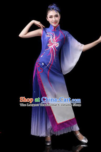 Chinese Traditional Classical Dance Costumes Umbrella Dance Royalblue Dress for Women