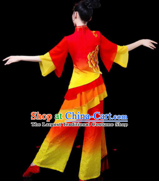 Chinese Traditional Folk Dance Costumes Fan Dance Yangko Group Dance Red Dress for Women