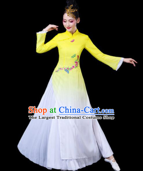 Chinese Traditional Classical Dance Costumes Umbrella Dance Group Dance Yellow Dress for Women