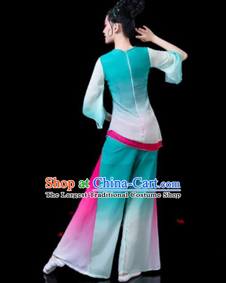 Chinese Traditional Folk Dance Costumes Umbrella Dance Yangko Group Dance Green Clothing for Women