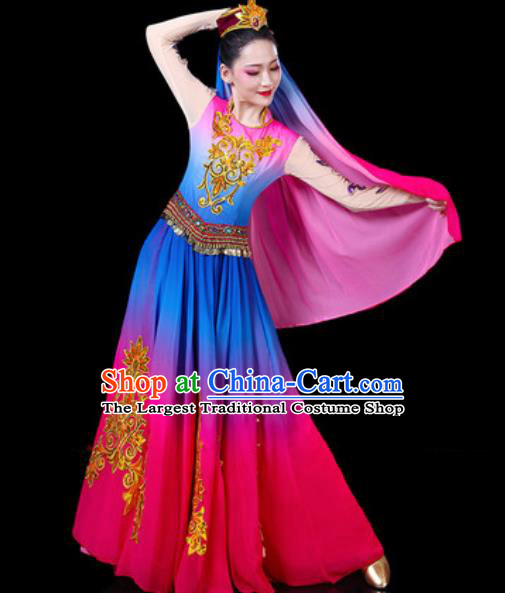 Chinese Ethnic Costumes Traditional Uyghur Nationality Folk Dance Dress for Women