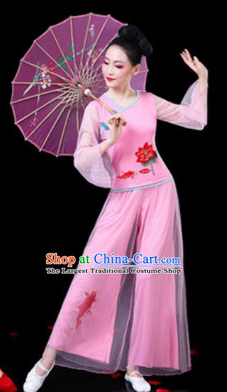 Chinese Traditional Folk Dance Costumes Fan Dance Yangko Drum Dance Pink Clothing for Women