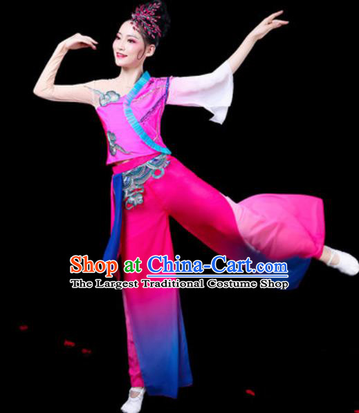 Chinese Traditional Folk Dance Yangko Dance Costumes Fan Dance Drum Dance Rosy Clothing for Women