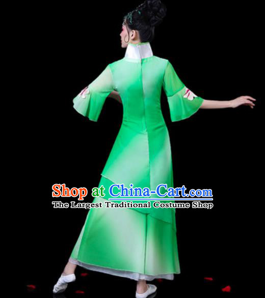 Chinese Classical Dance Costumes Traditional Umbrella Dance Lotus Dance Green Dress for Women