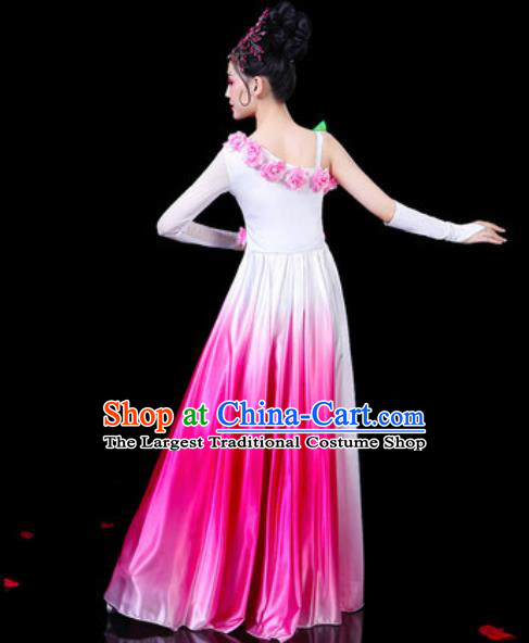 Chinese Classical Fan Dance Pink Dress Traditional Chorus Umbrella Dance Costumes for Women