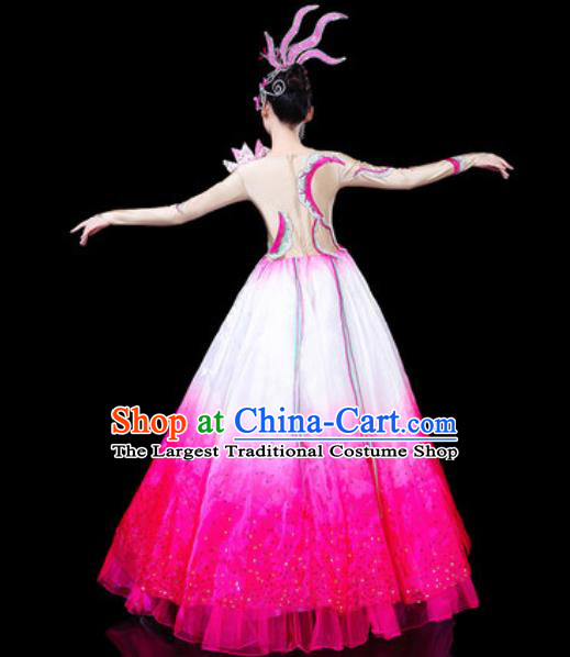 Top Grade Stage Show Chorus Costumes Modern Dance Group Dance Rosy Dress for Women
