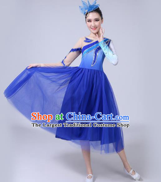 Top Grade Stage Show Chorus Costumes Modern Dance Group Dance Royalblue Dress for Women