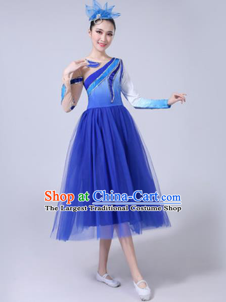 Top Grade Stage Show Chorus Costumes Modern Dance Group Dance Royalblue Dress for Women