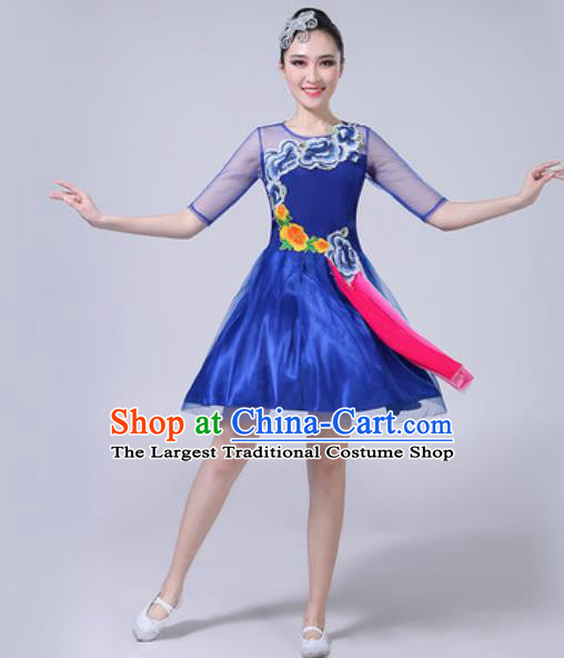 Top Grade Stage Show Chorus Costumes Modern Dance Embroidered Peony Royalblue Dress for Women