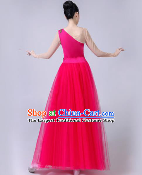 Top Grade Stage Show Chorus Costumes Modern Dance Embroidered Peony Rosy Long Dress for Women