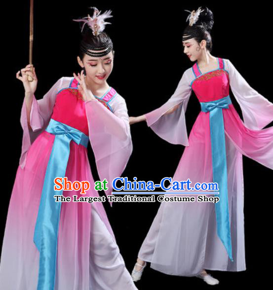 Chinese Classical Dance Umbrella Dance Pink Dress Traditional Chorus Costumes for Women