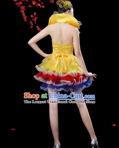 Top Grade Stage Show Costumes Modern Dance Chorus Golden Bubble Short Dress for Women