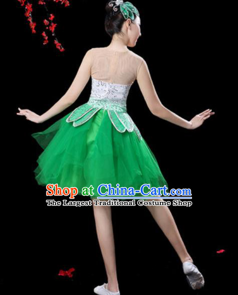Top Grade Stage Show Costumes Modern Dance Chorus Green Veil Short Dress for Women