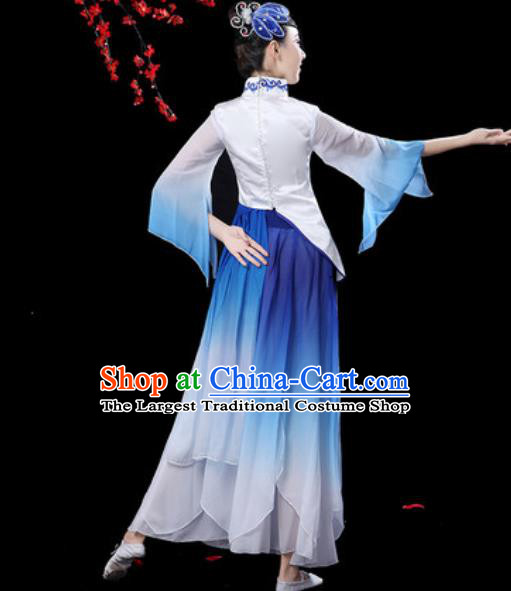 Chinese Classical Dance Umbrella Dance Blue Dress Traditional Group Dance Chorus Costumes for Women