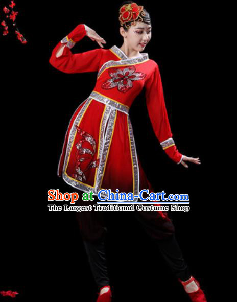 Traditional Chinese Folk Dance Costumes Fan Dance Waist Drum Dance Yangko Red Clothing for Women