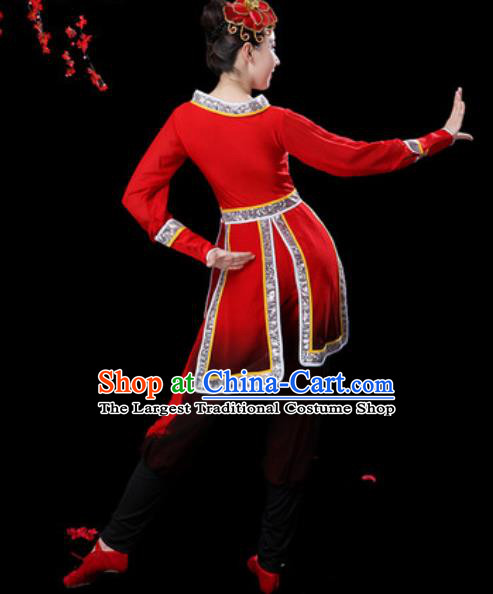 Traditional Chinese Folk Dance Costumes Fan Dance Waist Drum Dance Yangko Red Clothing for Women