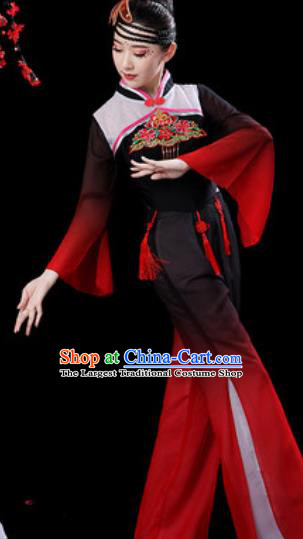 Chinese Folk Dance Yangko Dance Costumes Traditional Drum Dance Fan Dance Black Clothing for Women