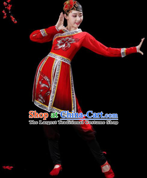 Traditional Chinese Folk Dance Costumes Fan Dance Waist Drum Dance Yangko Red Clothing for Women