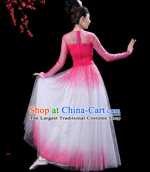 Chinese Classical Dance Pink Veil Dress Traditional Umbrella Dance Fan Dance Costumes for Women