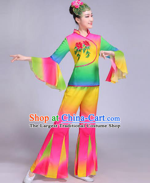 Chinese Traditional Yangko Dance Group Dance Colorful Costumes Folk Dance Fan Dance Clothing for Women