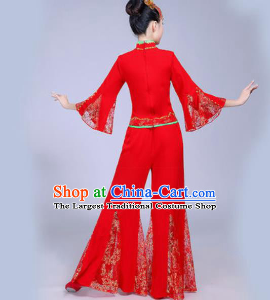 Chinese Traditional Yangko Dance Red Costumes Folk Dance Fan Dance Clothing for Women