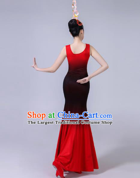 Chinese Ethnic Costumes Traditional Dai Nationality Peacock Dance Folk Dance Red Dress for Women
