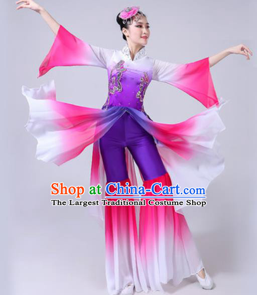 Chinese Classical Dance Costumes Traditional Chorus Group Dance Umbrella Dance Purple Dress for Women