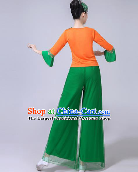 Traditional Chinese Folk Dance Yangko Dance Green Costumes Fan Dance Clothing for Women