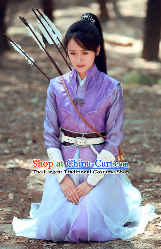 Chinese Ancient Drama Female Swordsman Purple Hanfu Dress Traditional Ming Dynasty Heroine Replica Costumes for Women