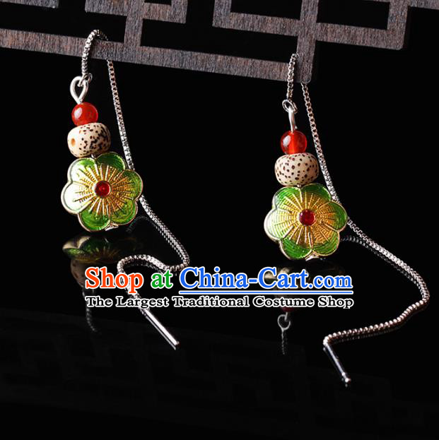 Chinese Traditional Jewelry Accessories National Hanfu Green Cloisonne Earrings for Women