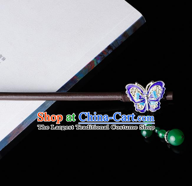 Chinese Traditional Hair Accessories National Hanfu Blueing Butterfly Wood Hairpins for Women
