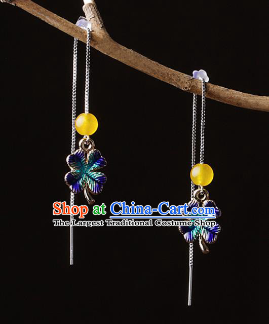 Chinese Traditional Ear Jewelry Accessories National Hanfu Blueing Clover Earrings for Women