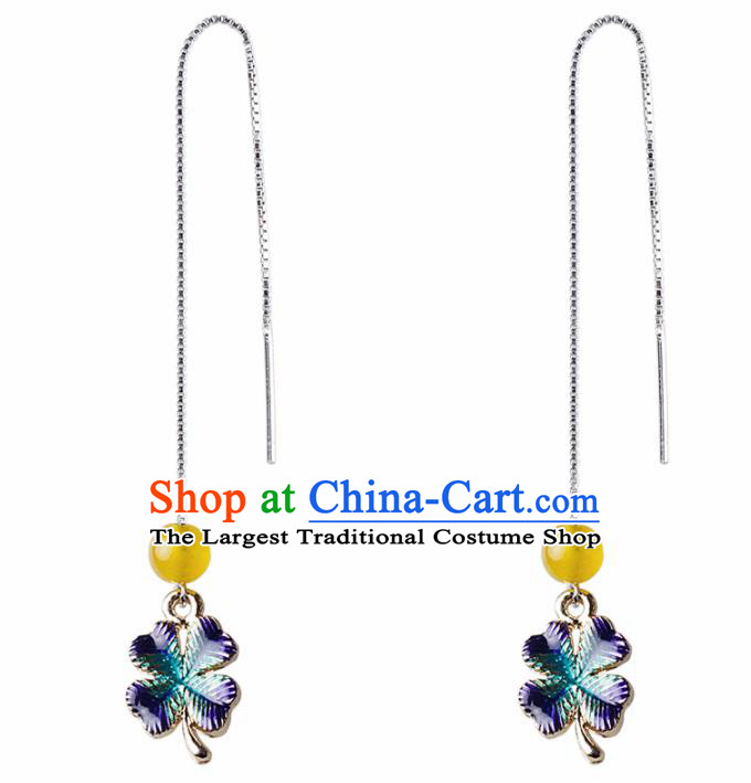 Chinese Traditional Ear Jewelry Accessories National Hanfu Blueing Clover Earrings for Women