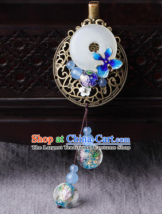 Chinese Traditional Hair Accessories National Hanfu Blueing Jade Hair Claw for Women