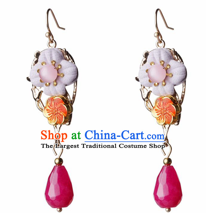 Chinese Traditional Jewelry Accessories National Hanfu Rosy Earrings for Women