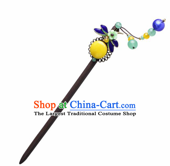 Chinese Traditional Hair Accessories National Hanfu Blueing Dragonfly Wood Hairpins for Women