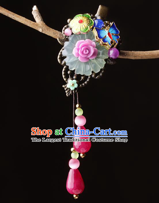 Chinese Traditional Hair Accessories National Hanfu Blueing Butterfly Tassel Hair Stick for Women