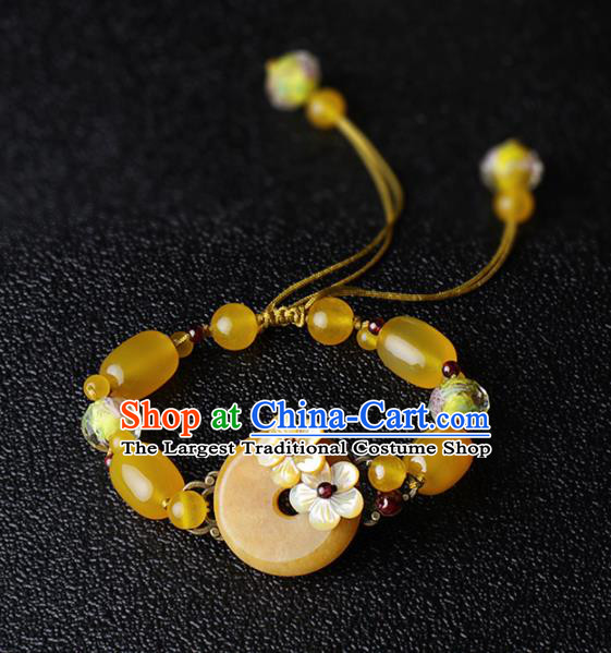 Chinese Traditional Jewelry Accessories National Hanfu Yellow Chalcedony Beads Bracelet for Women