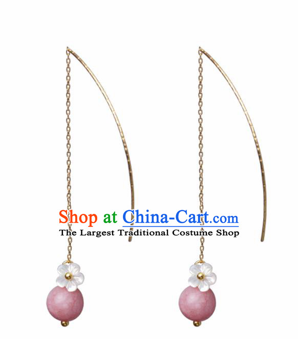 Chinese National Hanfu Classical Pink Earrings Traditional Ear Jewelry Accessories for Women